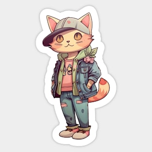 A cute kitty wearing street fashion Sticker